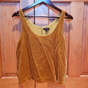 J Crew Gold Mustard Velvet Tank Top Lined 6 Button Keyhole Glam Regency Fairy